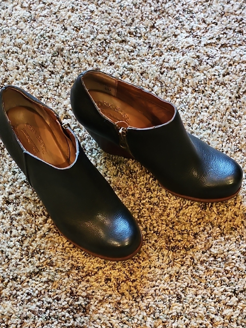 Kork-Ease Black Leather Ankle Booties with Side Zip